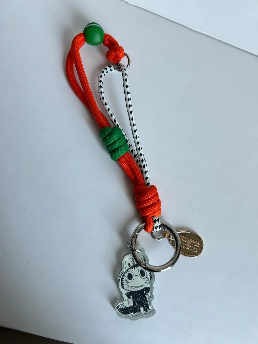 Labubu Bright Orange and Green Kids Paracord Keyring with Character Charm